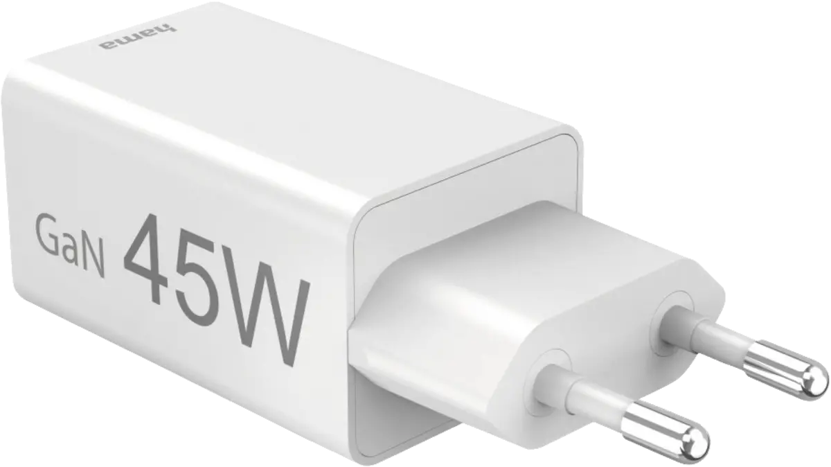 Snellader, 1x USB-C PD, 1x USB-A QC, mini-oplader, 45 W