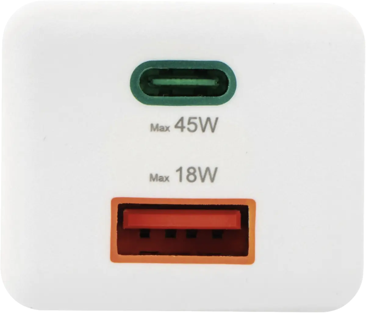 Snellader, 1x USB-C PD, 1x USB-A QC, mini-oplader, 45 W
