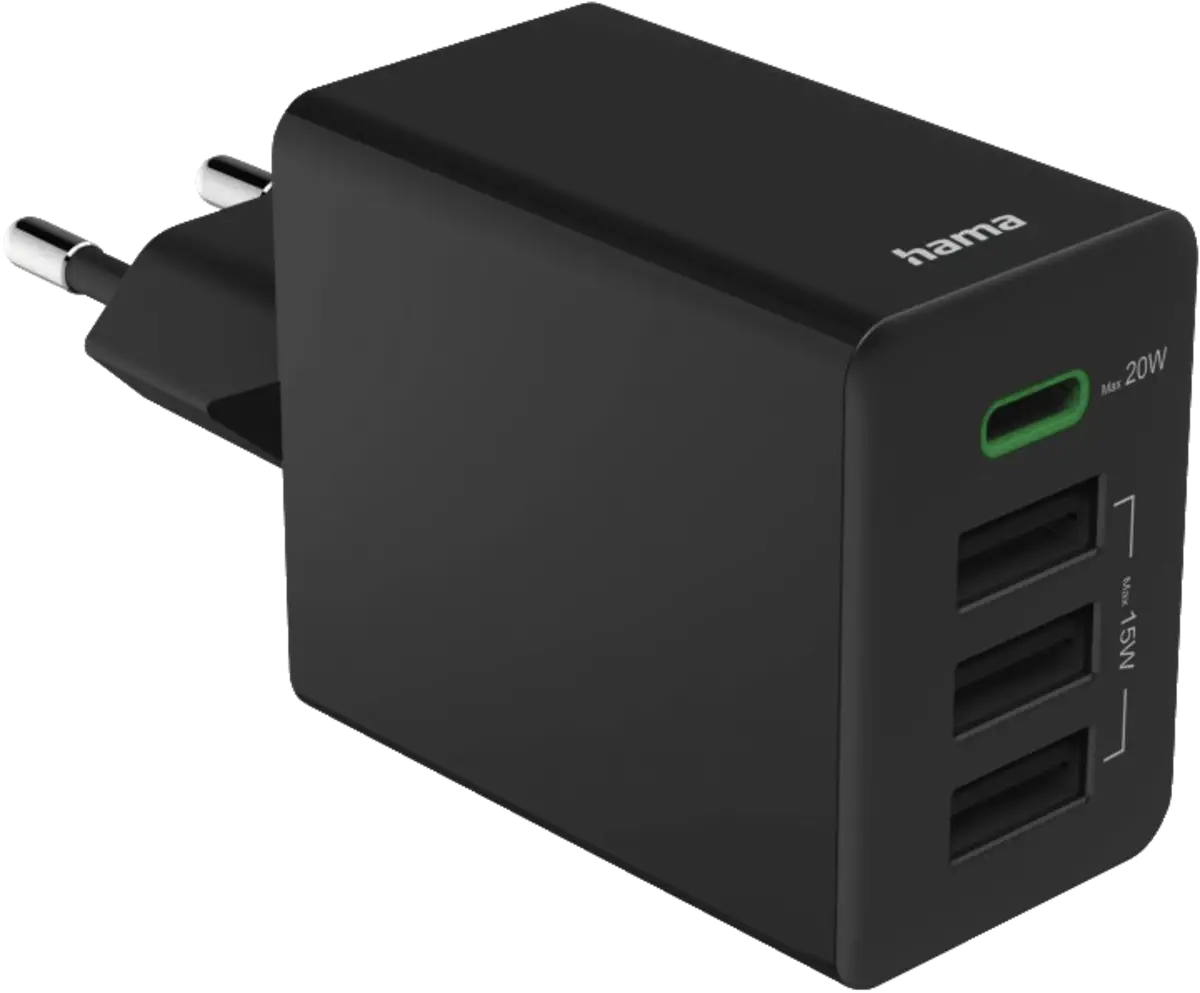 Snellader, 1x USB-C PD, 3x USB-A, mini-oplader, 35W