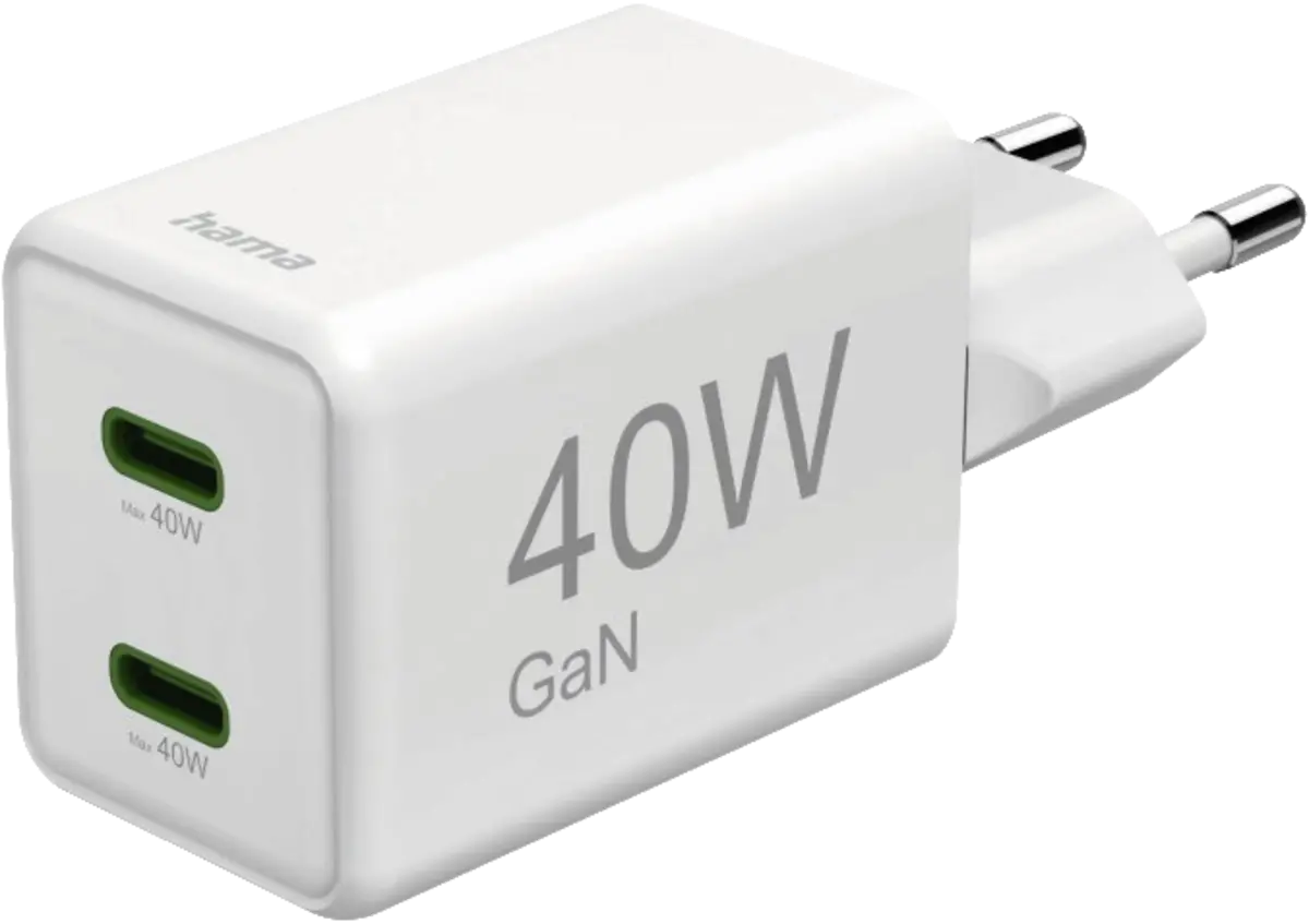 Snellader, GaN, 2x USB-C, super-mini-oplader, PD, 40 W