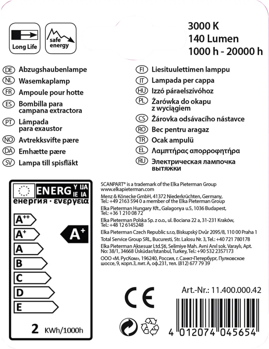 1140000042 afzuigkaplamp E14 20W LED T26