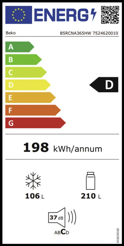 Beko B5RCNA365HW energielabel