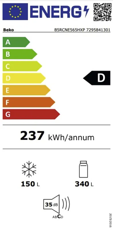 Beko B5RCNE565HXP energielabel