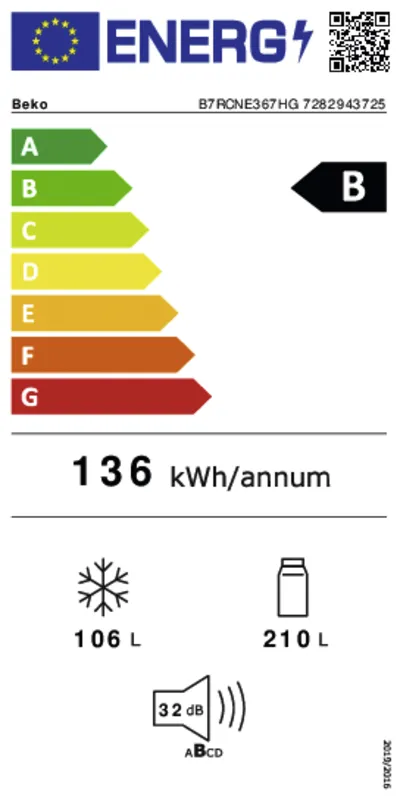 Beko B7RCNE367HG energielabel