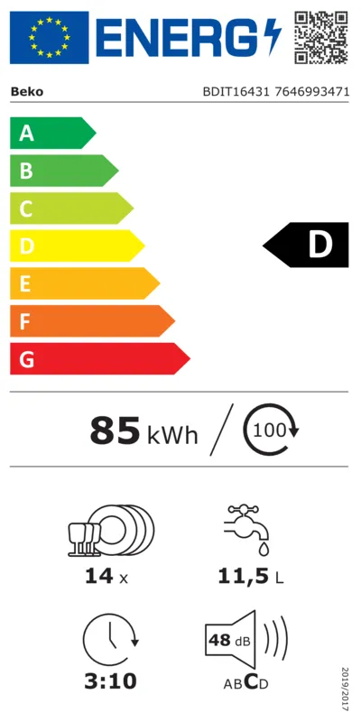 Beko BDIT16431 energielabel