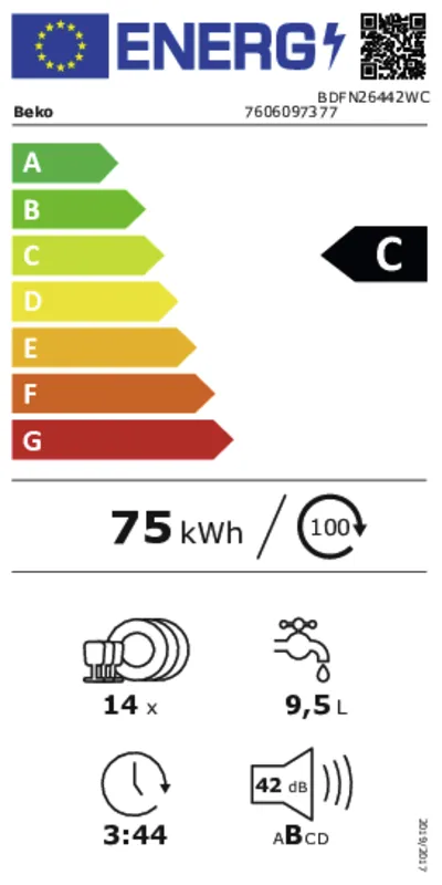 Beko BDFN26442WC energielabel