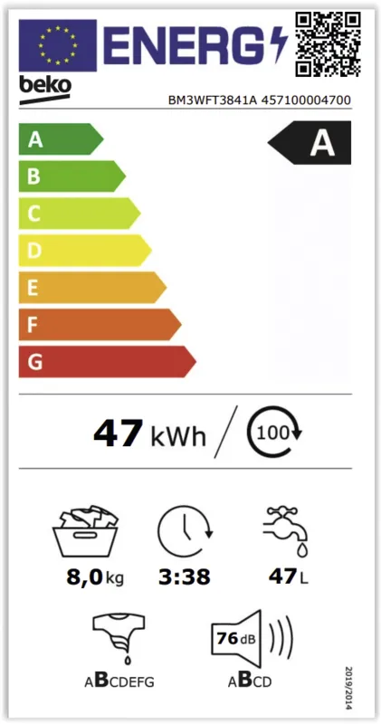 Beko BM3WFT3841A energielabel