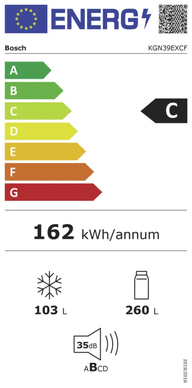 Bosch KGN39EXCF energielabel