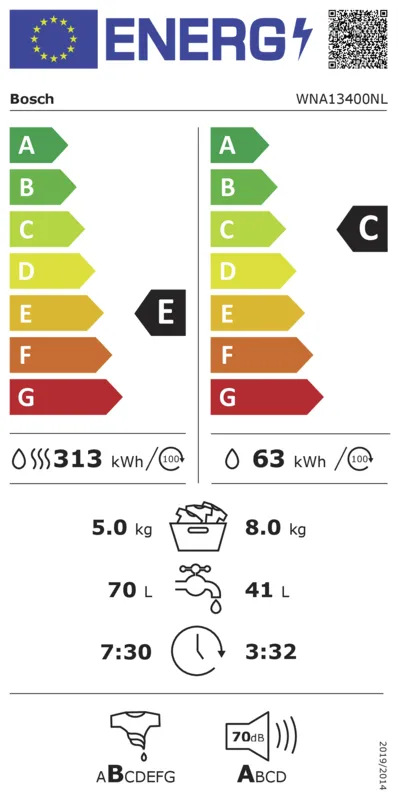 Bosch WNA13400NL energielabel