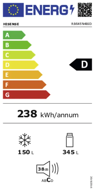 Hisense RB645N4BID energielabel