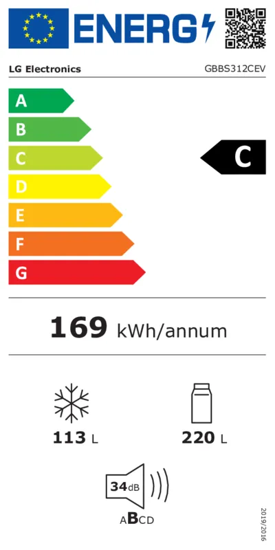 LG GBBS312CEV energielabel