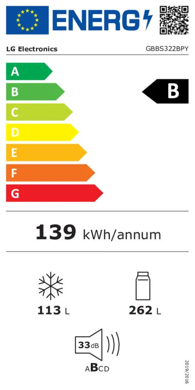 LG GBBS322BPY energielabel