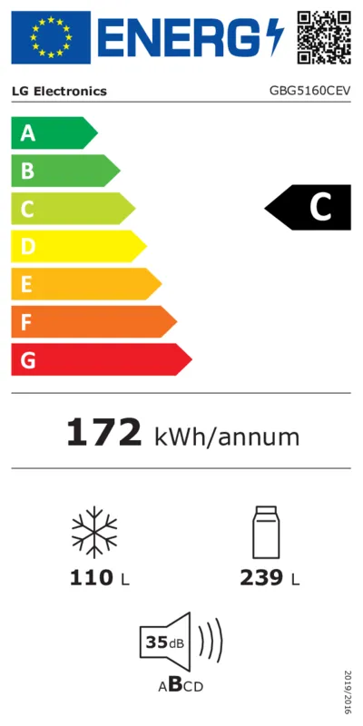 LG GBG5160CEV energielabel