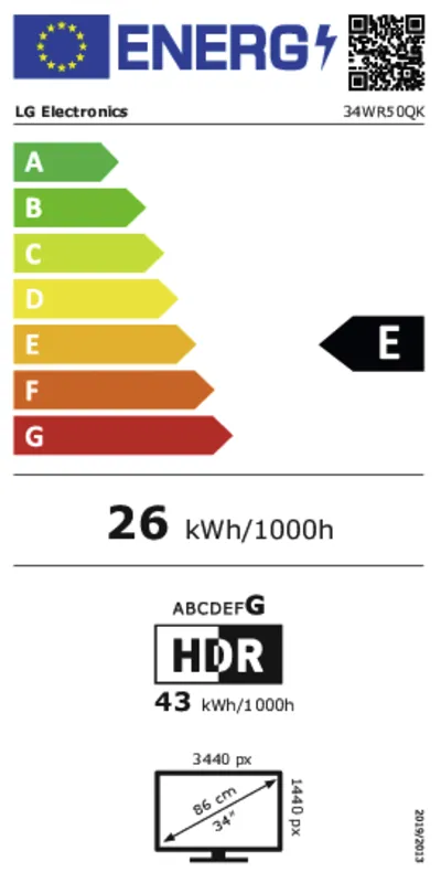 LG 34WR50QK-B.AEU Curved UltraWide energielabel