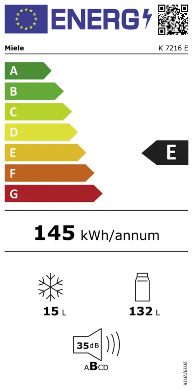 Miele K 7216 E energielabel