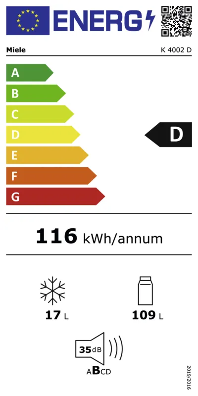 Miele K 4002 D ws energielabel