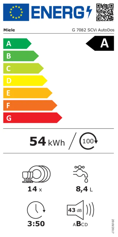 Miele G 7082 SCVi AutoDos energielabel