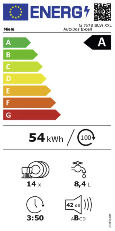 Miele G 7678 SCVi XXL energielabel