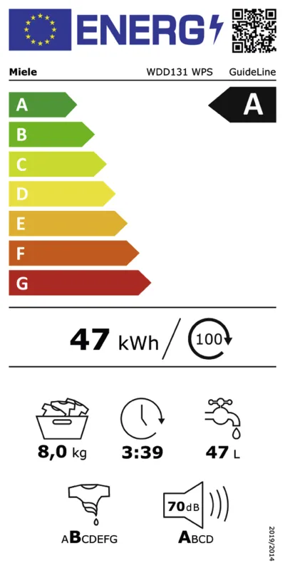 Miele WDD131WPS GuideLine Braille (blinden/slechtzienden)Duits dis energielabel