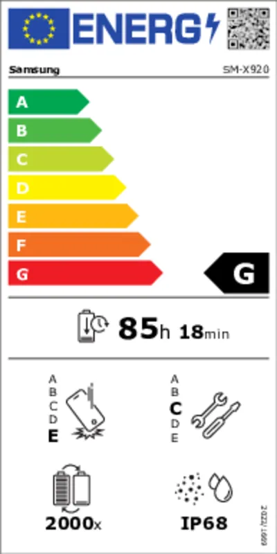 Samsung Galaxy Tab S10 Ultra WIFI 12Gb 256GB energielabel