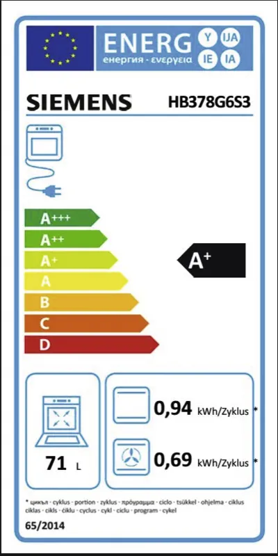 Siemens HB378G6S3 energielabel