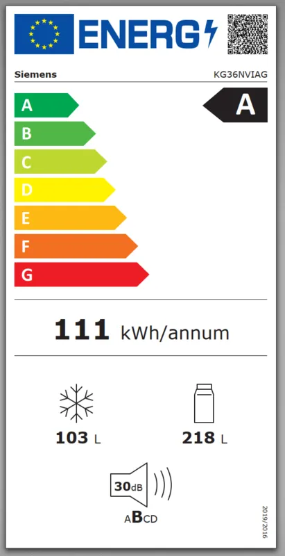 Siemens KG36NVIAG energielabel