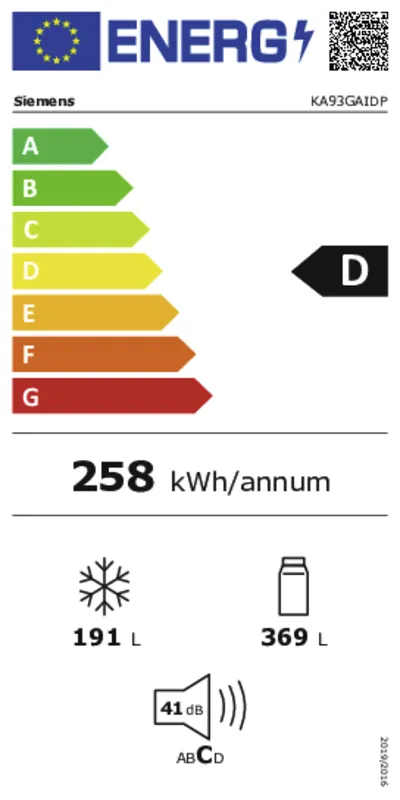 Siemens KA93GAIDP energielabel