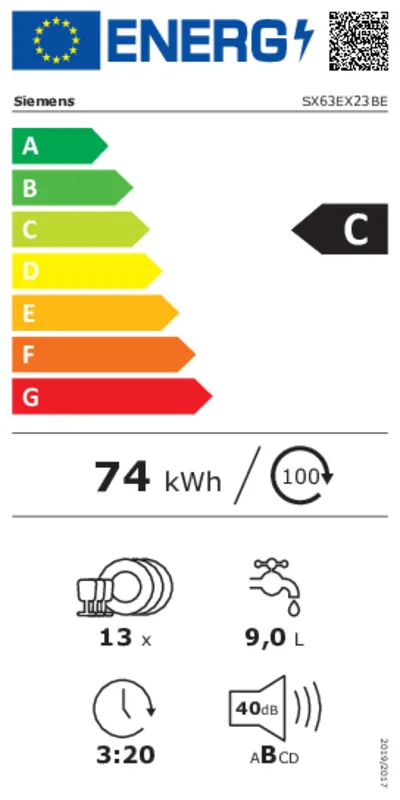 Siemens SX63EX23BE energielabel