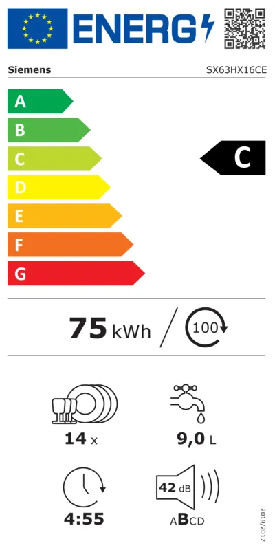 Siemens SX63HX16CE energielabel