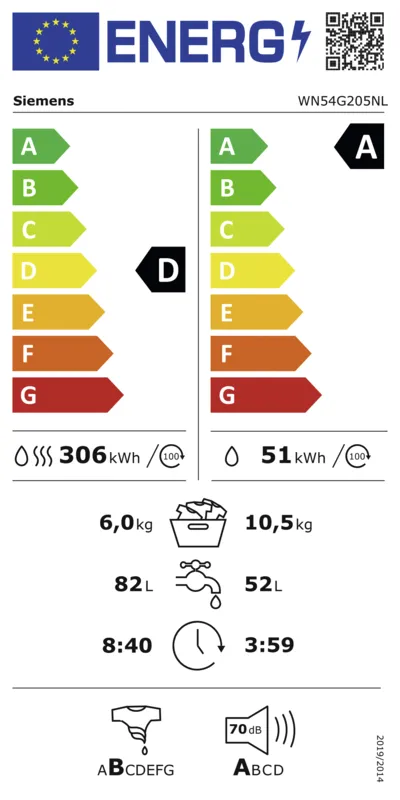 Siemens WN54G205NL energielabel