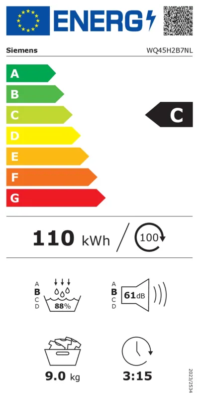 Siemens WQ45H2B7NL energielabel
