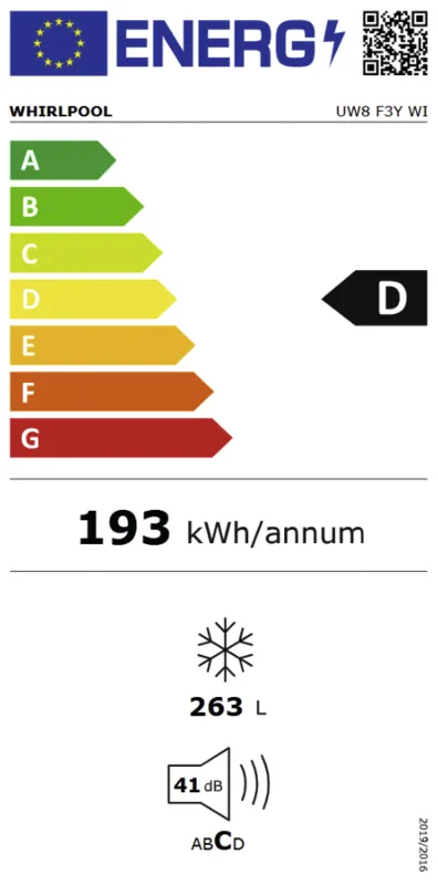 Whirlpool UW8 F3Y WI energielabel