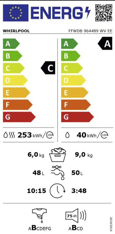 Whirlpool FFWDB 964489 WV EE energielabel