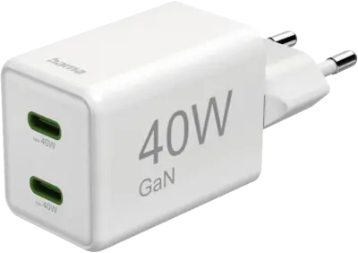 Hama Snellader, GaN, 2x USB-C, super-mini-oplader, PD, 40 W