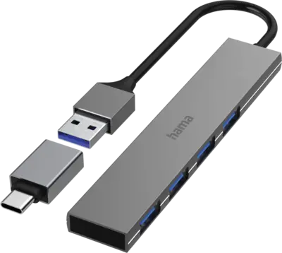Hama USB-hub, 4-poorts, USB 3.2 Gen1, 5 Gbit/s, USB-C adapter