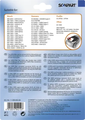 1190000208 HEPAfilter H12 (niet uitwasbaar)